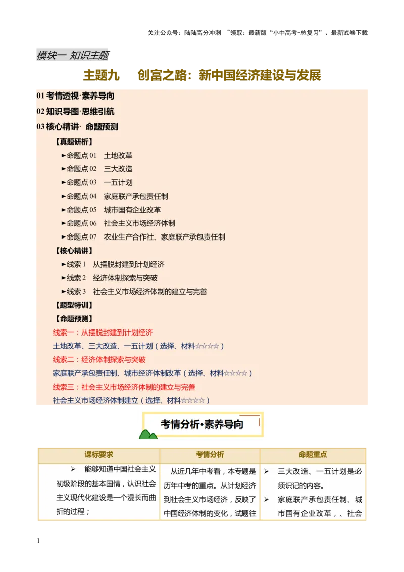 专题09创富之路：新中国经济建设与发展（讲练）（解析版）_02中考总复习（2026版更新中）_06-历史-中考总复习_2025年中考复习资料_2025中考二轮课件ppt+讲义+练习历史_讲义+练习