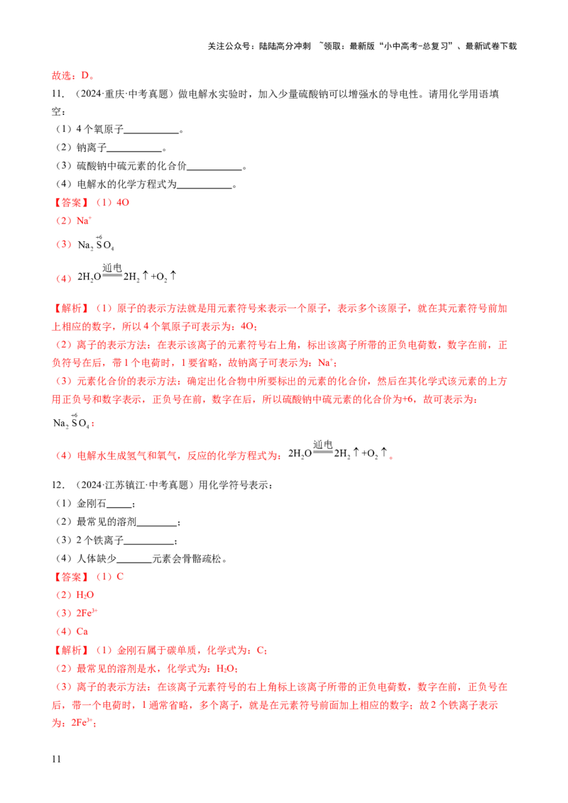 专题12化学式与化学用语（练习）（解析版）_02中考总复习（2026版更新中）_05-化学-中考总复习_2025年中考复习资料_2025中考化学一轮复习讲义+课件_练习_专题12+化学式与化学用语（练习）