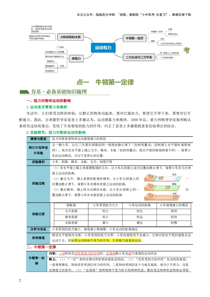 专题09运动和力（讲义）（解析版）_02中考总复习（2026版更新中）_04-物理-中考总复习_2024年中考复习资料_一轮复习_课件+讲义+练习2024年中考物理一轮复习讲练测（全国通用）
