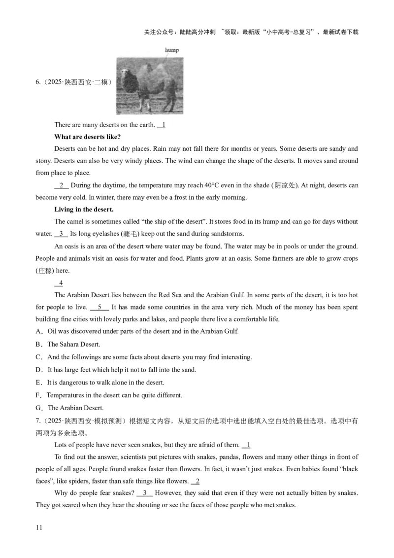 专题11阅读七选五（答题模板）（原卷版）_02中考总复习（2026版更新中）_03-英语-中考总复习_2025中考复习资料_2025年中考英语答题方法模板_专题11阅读七选五-2025年中考英语答题方法模板