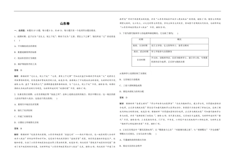 2020年高考真题历史（山东卷）（解析版）_全国卷+地方卷_7.历史_1.历史高考真题试卷_2008-2020年_地方卷_山东高考历史07-21_山东高考历史_A3版_pdf版