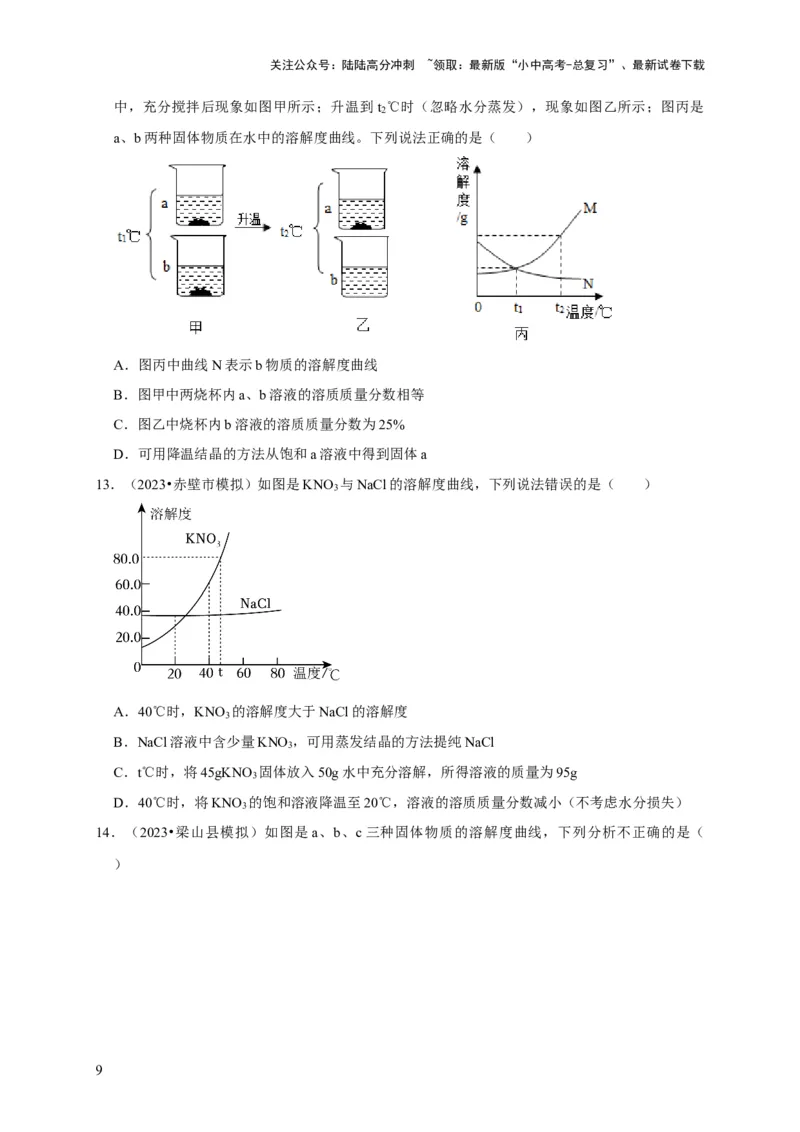 专题10溶液（原卷版）_02中考总复习（2026版更新中）_05-化学-中考总复习_2024年中考复习资料_专项复习资料_2024年中考化学复习考点一遍过（全国通用）