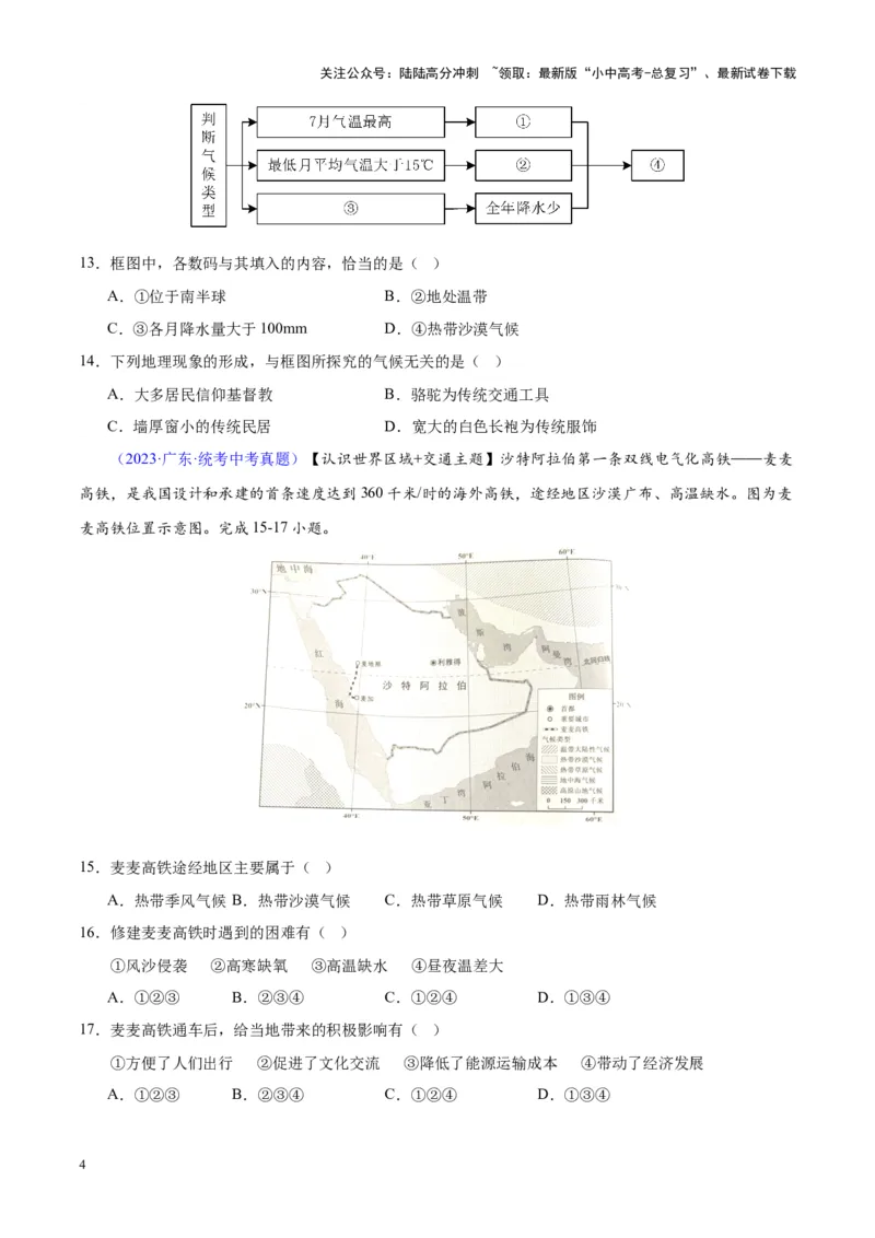 专题12中东与西亚（原卷版）_02中考总复习（2026版更新中）_09-地理-中考总复习_2024年中考复习资料_专项复习资料_完三年（2021-2023）中考地理真题分项汇编（全国通用）
