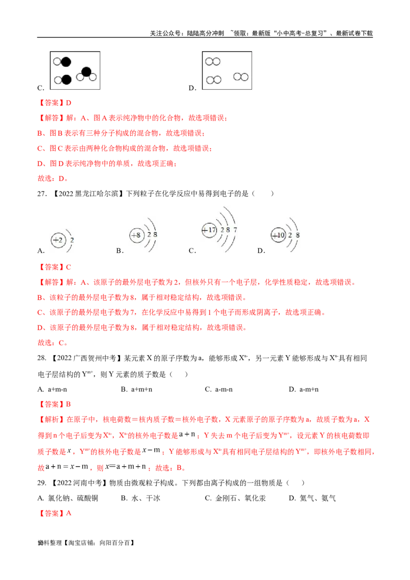 专题10物质的分类微粒构成物质（解析版）_02中考总复习（2026版更新中）_05-化学-中考总复习_2024年中考复习资料_专项复习资料_完三年（2021-2023）中考化学真题分项汇编（全国通用）