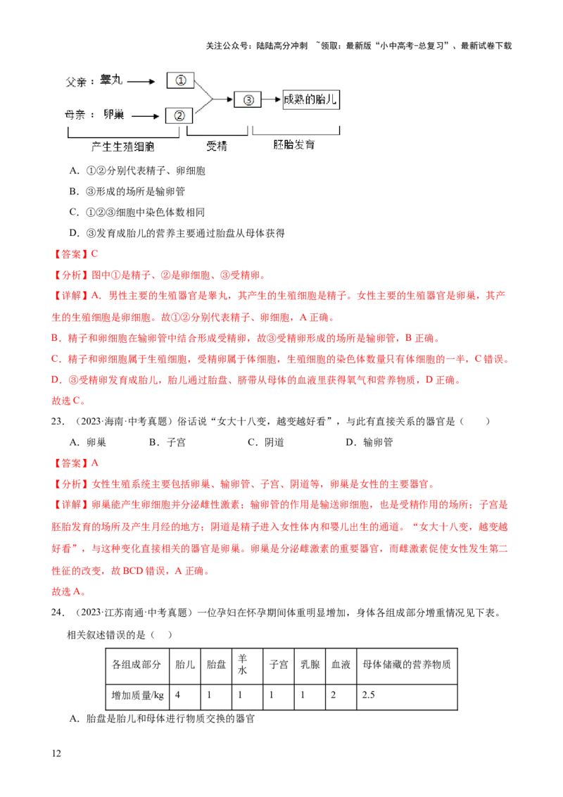 专题11生物的生殖和发育（全国通用）（解析版）_02中考总复习（2026版更新中）_08-生物-中考总复习_2026年中考复习（更新中）