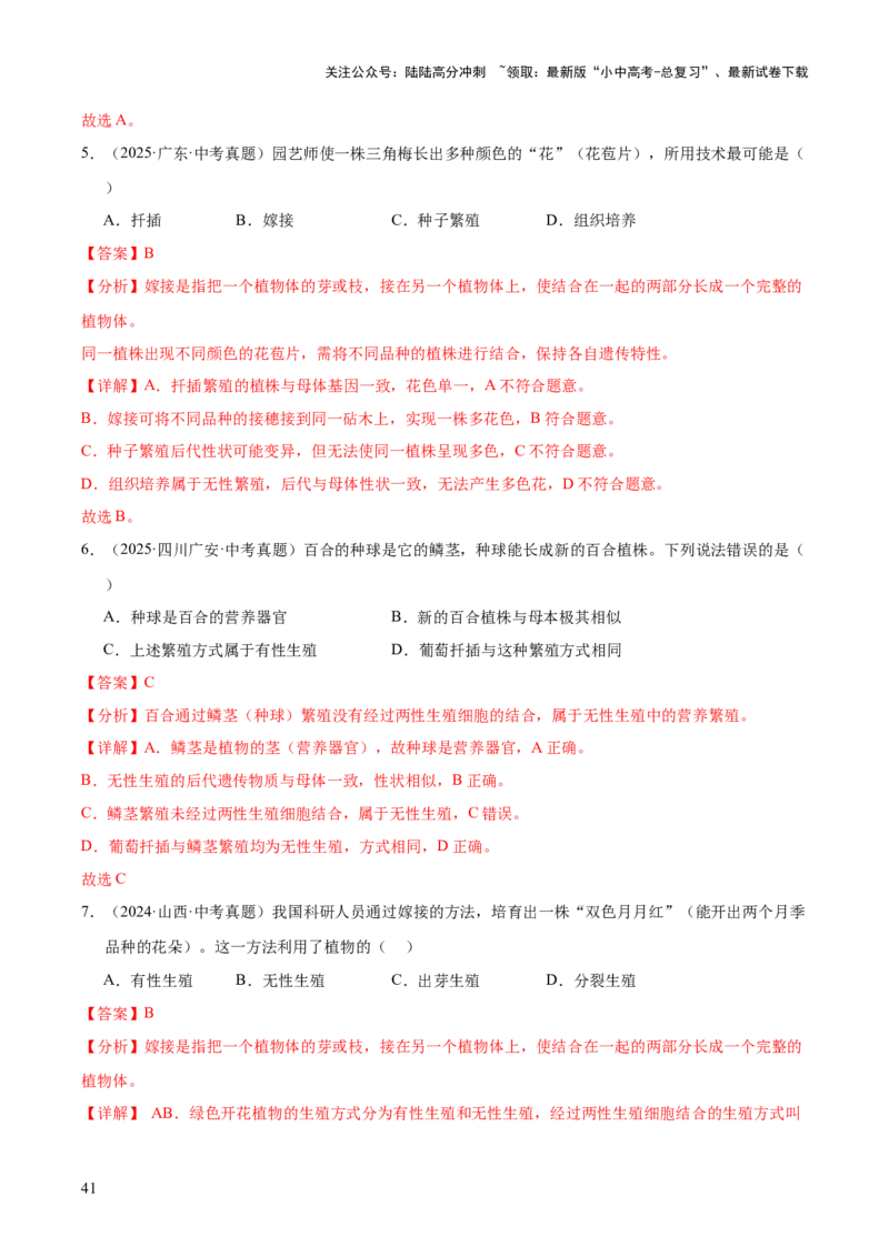 专题11生物的生殖和发育（全国通用）（解析版）_02中考总复习（2026版更新中）_08-生物-中考总复习_2026年中考复习（更新中）