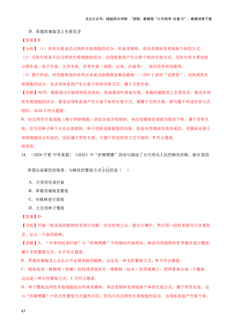 专题11生物的生殖和发育（全国通用）（解析版）_02中考总复习（2026版更新中）_08-生物-中考总复习_2026年中考复习（更新中）