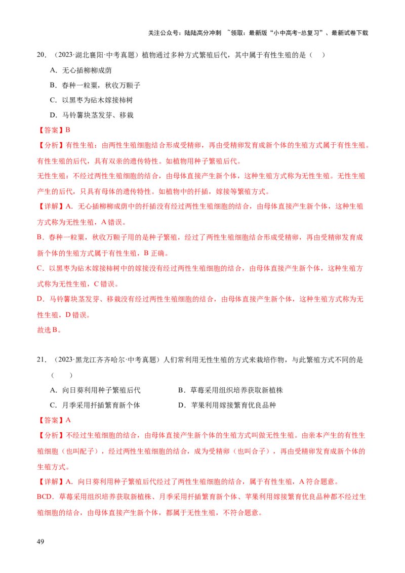 专题11生物的生殖和发育（全国通用）（解析版）_02中考总复习（2026版更新中）_08-生物-中考总复习_2026年中考复习（更新中）