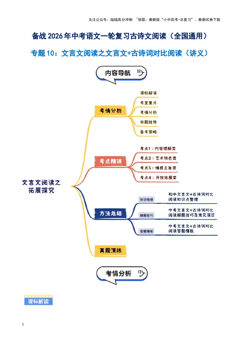 专题10：文言文阅读之文言文+古诗词对比阅读(讲义）原卷版_02中考总复习（2026版更新中）_01-语文-中考总复习_2026年中考复习（更新中）