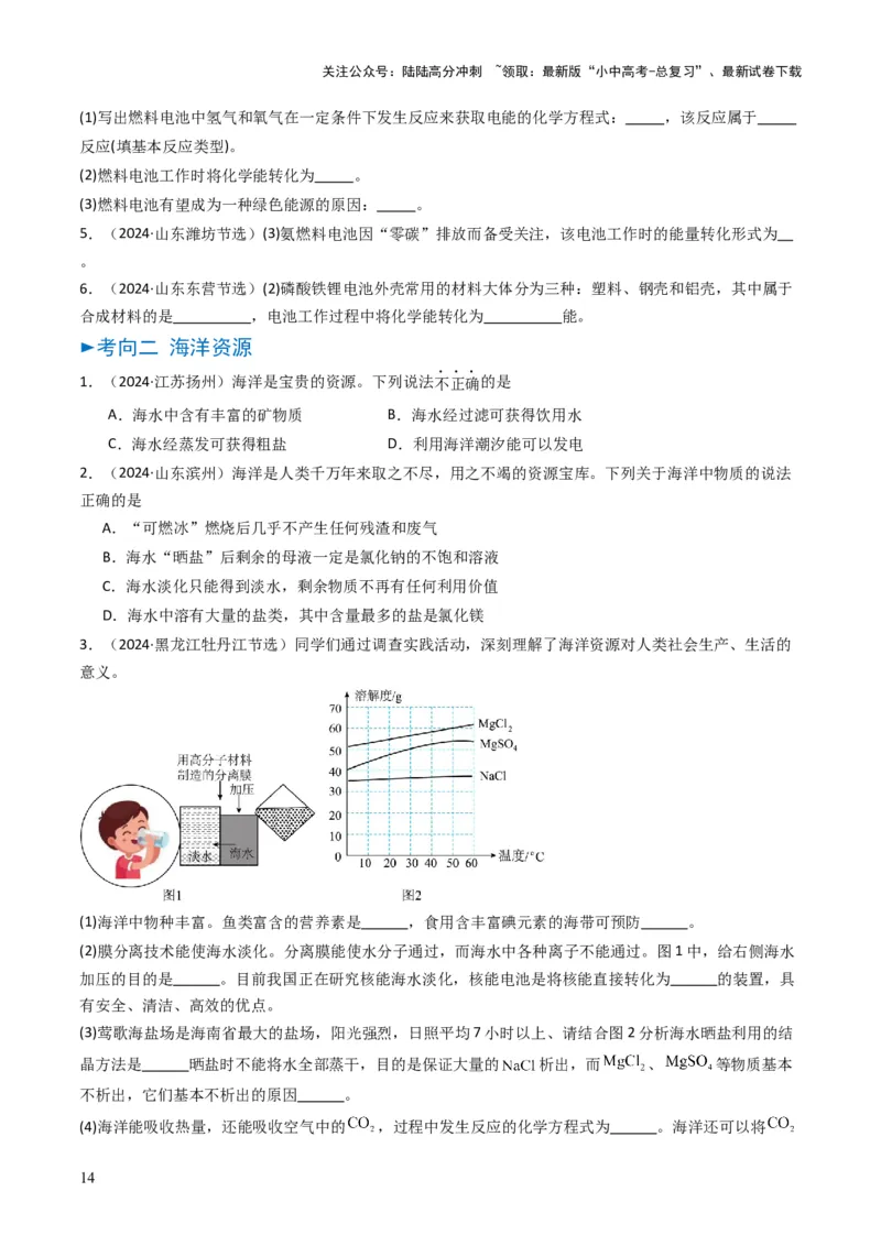 专题12化学与资源、能源、材料、环境、健康（原卷版）_02中考总复习（2026版更新中）_05-化学-中考总复习_2025年中考复习资料_备战2025年中考化学真题题源解密