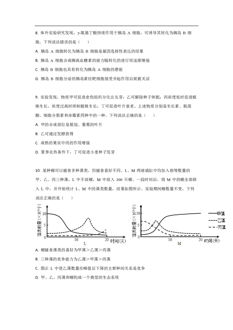 2021年高考真题生物（山东卷）（原卷版）_全国卷+地方卷_6.生物_1.生物高考真题试卷_2008-2020年_地方卷_山东高考生物08-21_山东高考生物_A4版_pdf版