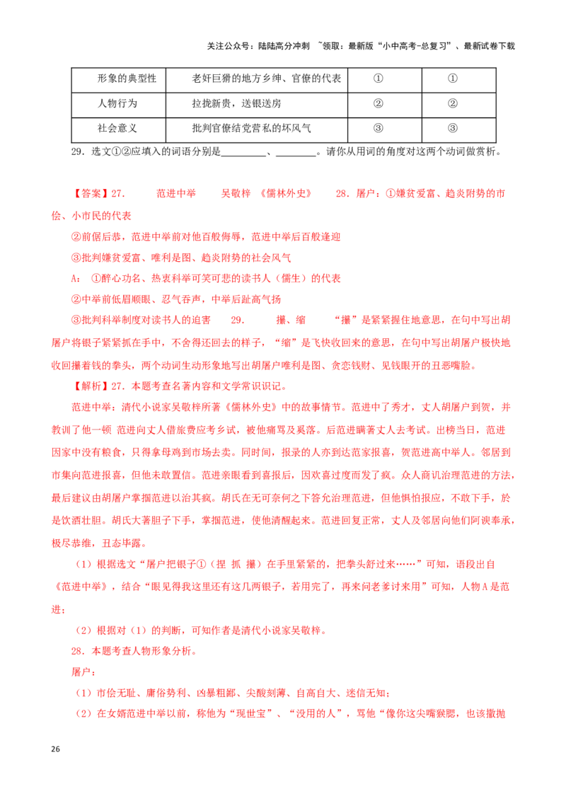 专题11《儒林外史》真题精练（单一题）（解析版）－备战2024年中考语文名著阅读知识（考点）梳理+真题演练_02中考总复习（2026版更新中）_01-语文-中考总复习_2024年中考资料_答案解析版