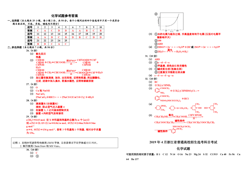 2019年浙江省高考化学4月（解析版）_全国卷+地方卷_5.化学_1.化学高考真题试卷_2008-2020年_地方卷_浙江高考化学2008-2021_A3word版_PDF版（赠送）