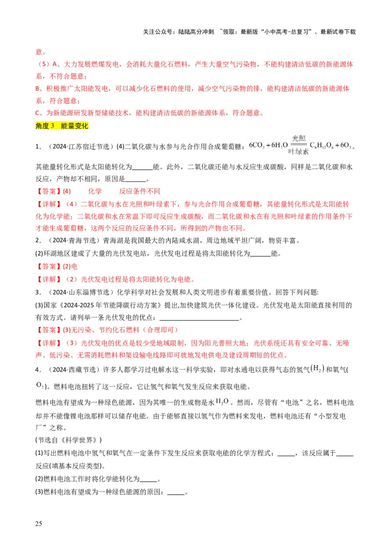 专题12化学与资源、能源、材料、环境、健康（解析版）_02中考总复习（2026版更新中）_05-化学-中考总复习_2025年中考复习资料_备战2025年中考化学真题题源解密