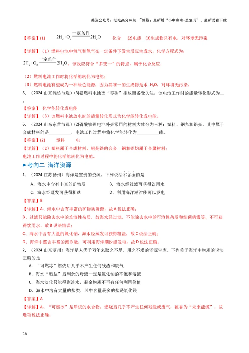 专题12化学与资源、能源、材料、环境、健康（解析版）_02中考总复习（2026版更新中）_05-化学-中考总复习_2025年中考复习资料_备战2025年中考化学真题题源解密