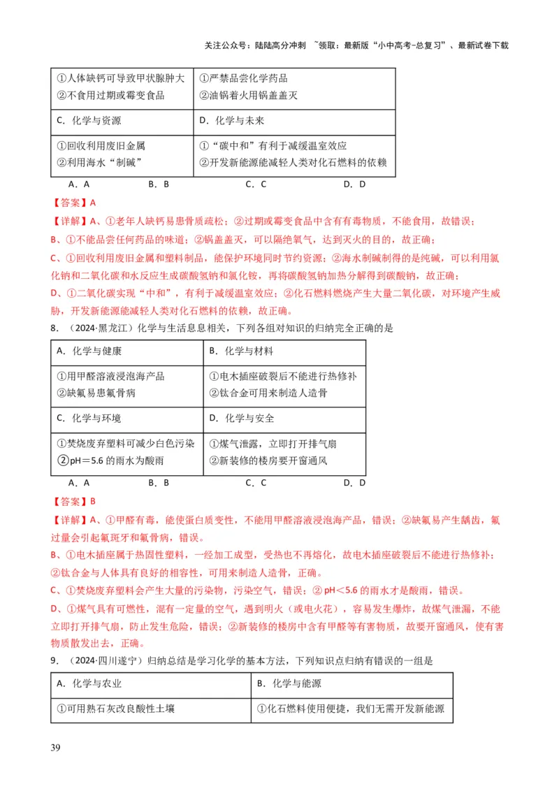 专题12化学与资源、能源、材料、环境、健康（解析版）_02中考总复习（2026版更新中）_05-化学-中考总复习_2025年中考复习资料_备战2025年中考化学真题题源解密