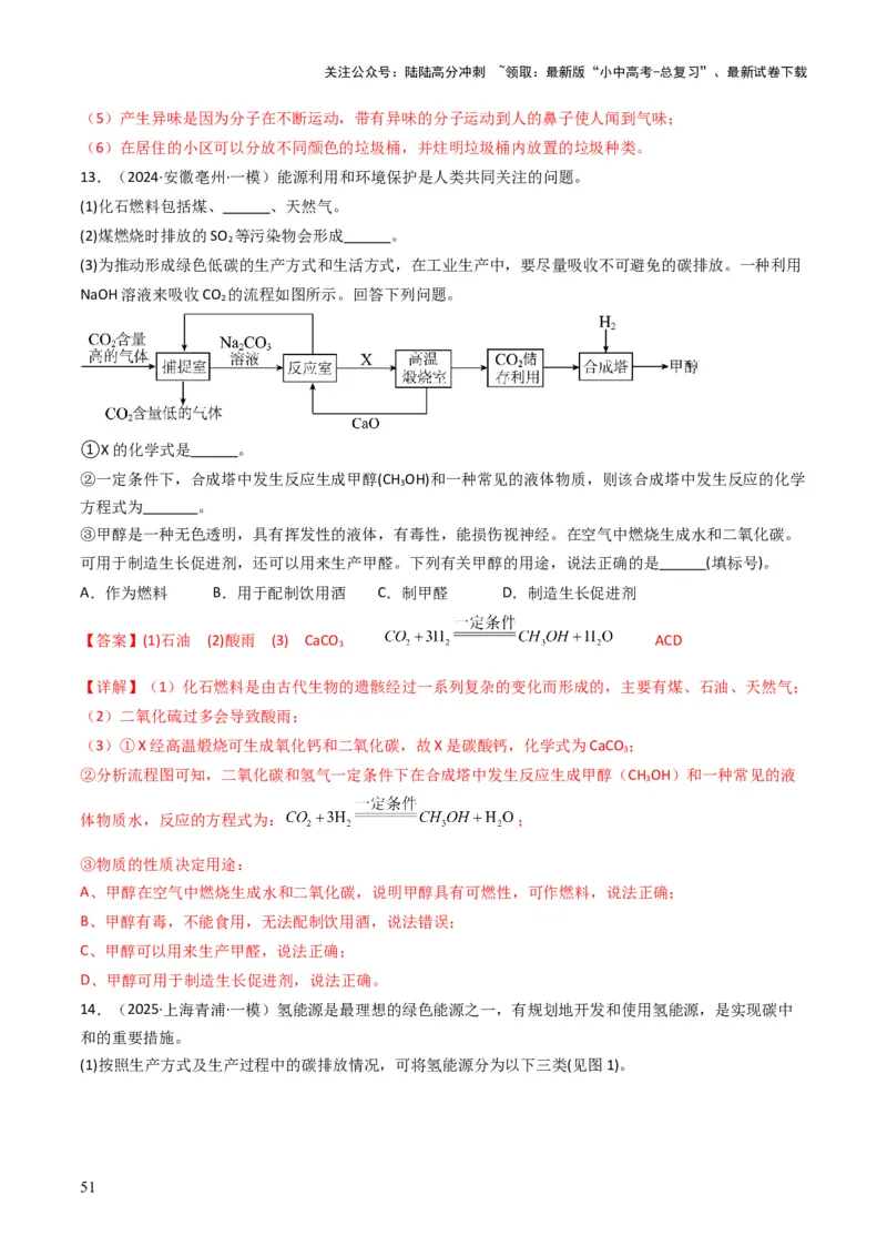 专题12化学与资源、能源、材料、环境、健康（解析版）_02中考总复习（2026版更新中）_05-化学-中考总复习_2025年中考复习资料_备战2025年中考化学真题题源解密