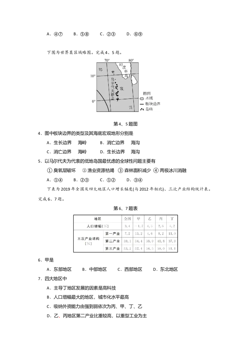 2021年浙江省高考地理6月（原卷版）_全国卷+地方卷_8.地理_1.地理高考真题试卷_2008-2020年_地方卷_浙江高考地理08-21_A4word版_原卷版（建议只打印原卷版，解析版手机对答案即可）