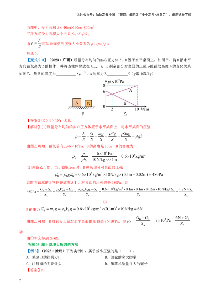 专题10压强（4考点+10考向）（讲义）（解析版）_02中考总复习（2026版更新中）_04-物理-中考总复习_2024年中考复习资料_一轮复习_配套讲义（原卷版+解析版）