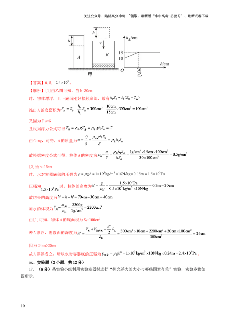 专题11浮力（测试）（解析版）_02中考总复习（2026版更新中）_04-物理-中考总复习_2024年中考复习资料_一轮复习_课件+讲义+练习2024年中考物理一轮复习讲练测（全国通用）