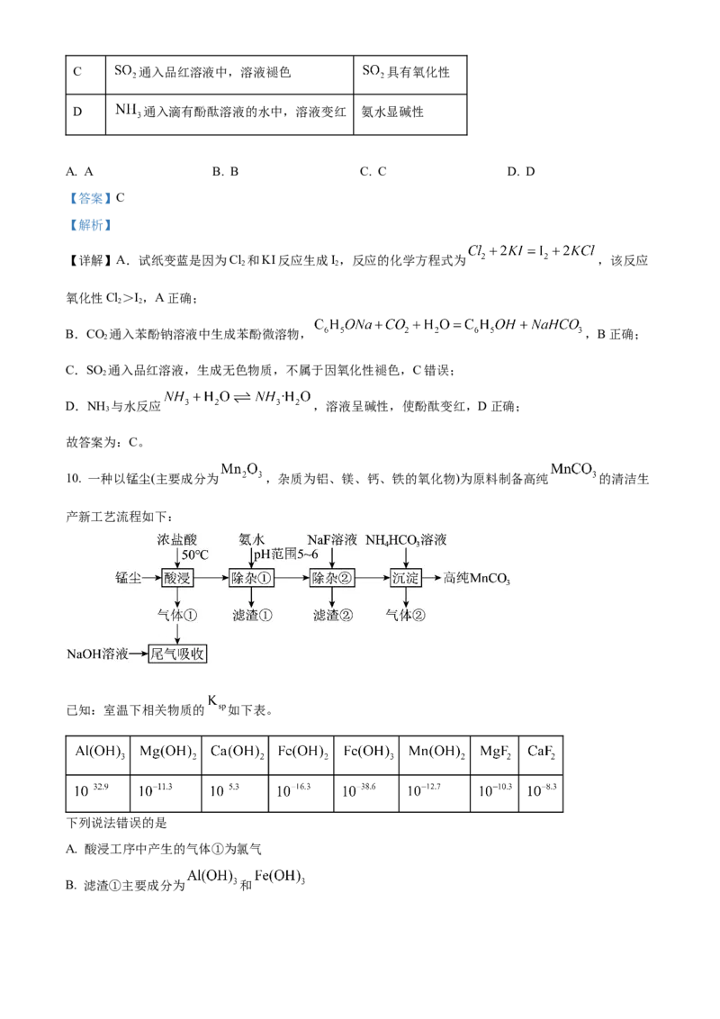 2023年高考化学真题（河北自主命题）（解析版）_全国卷+地方卷_5.化学_1.化学高考真题试卷_2023年高考-化学_2023年河北自主命题