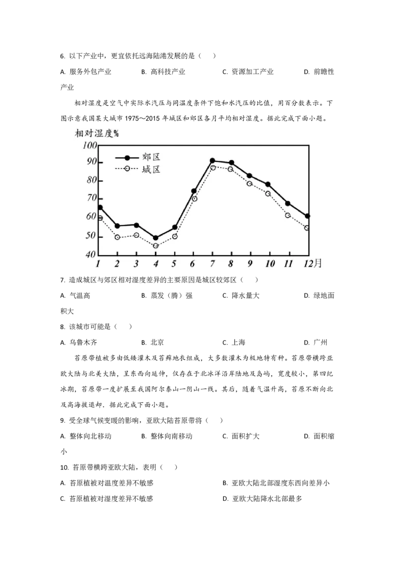 2021年全国统一高考地理试卷（新课标Ⅱ）（原卷版）_全国卷+地方卷_8.地理_1.地理高考真题试卷_2008-2020年_全国卷_全国统一高考地理（新课标ii）08-21_A4word版_PDF版赠送）