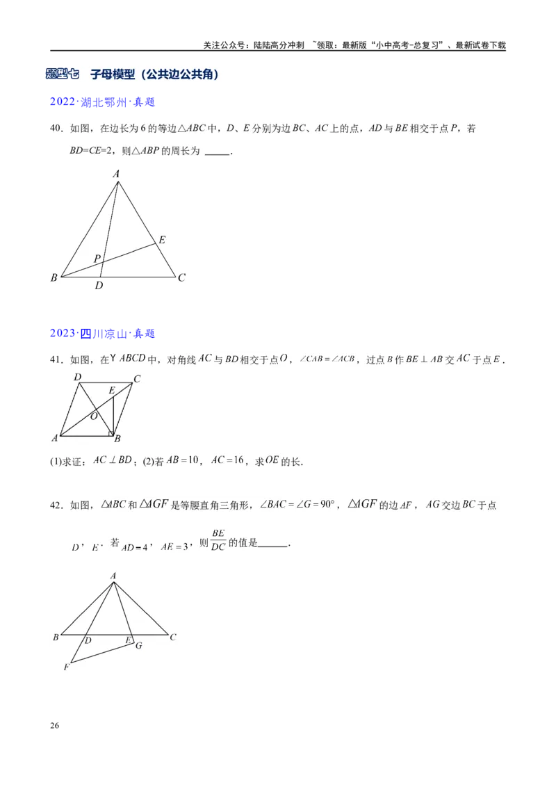 专题1-2一文吃透相似三角形12个模型&middot;共14类题型（原卷版）_02中考总复习（2026版更新中）_02-数学-中考总复习_2024年中考复习资料_专项复习资料