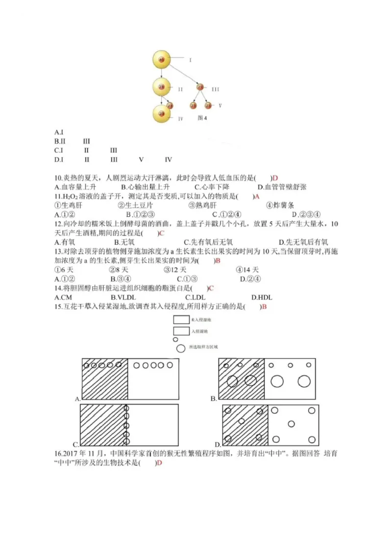 2020年上海市普通高中学业水平等级性考试生物试卷（pdf，有答案）_全国卷+地方卷_6.生物_1.生物高考真题试卷_2008-2020年_地方卷_上海高考生物真题01-20