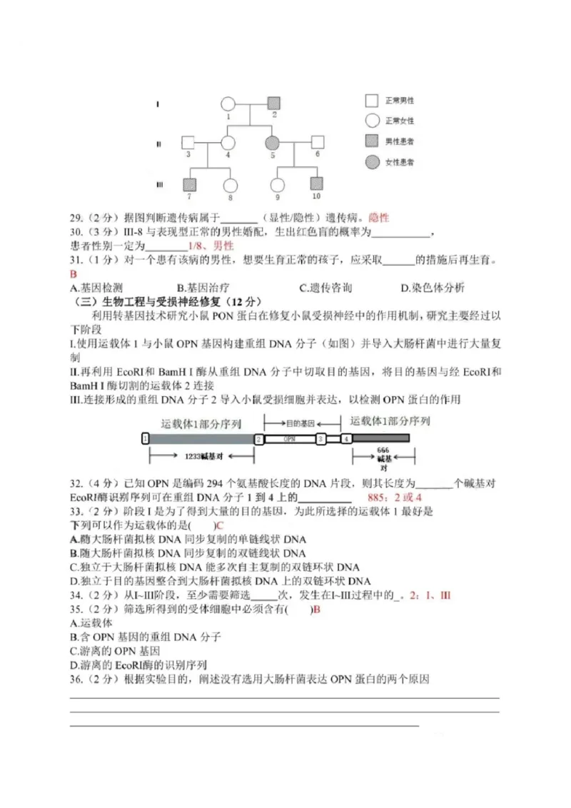 2020年上海市普通高中学业水平等级性考试生物试卷（pdf，有答案）_全国卷+地方卷_6.生物_1.生物高考真题试卷_2008-2020年_地方卷_上海高考生物真题01-20
