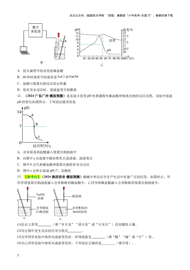 专题09常见的酸和碱（练习）（原卷版）_02中考总复习（2026版更新中）_05-化学-中考总复习_2025年中考复习资料_2025中考化学一轮复习讲义+课件_练习_专题09常见的酸和碱（练习）