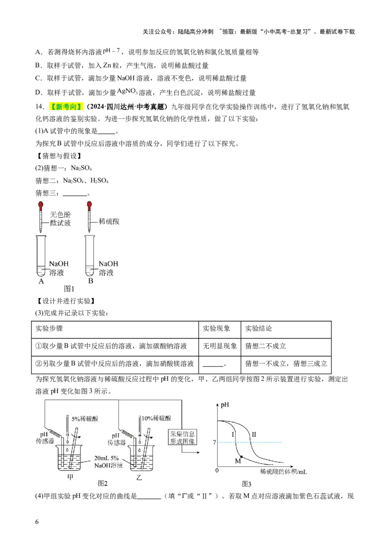 专题09常见的酸和碱（练习）（原卷版）_02中考总复习（2026版更新中）_05-化学-中考总复习_2025年中考复习资料_2025中考化学一轮复习讲义+课件_练习_专题09常见的酸和碱（练习）
