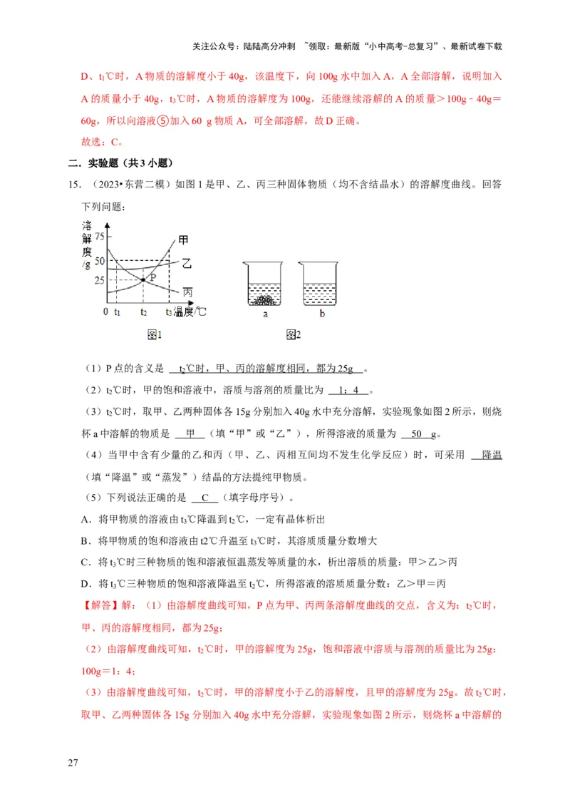 专题10溶液（解析版）_02中考总复习（2026版更新中）_05-化学-中考总复习_2024年中考复习资料_专项复习资料_2024年中考化学复习考点一遍过（全国通用）