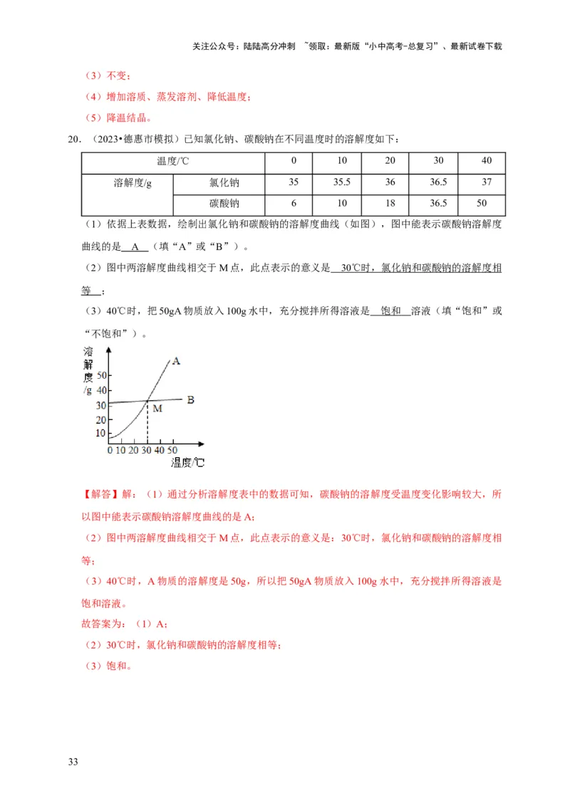 专题10溶液（解析版）_02中考总复习（2026版更新中）_05-化学-中考总复习_2024年中考复习资料_专项复习资料_2024年中考化学复习考点一遍过（全国通用）