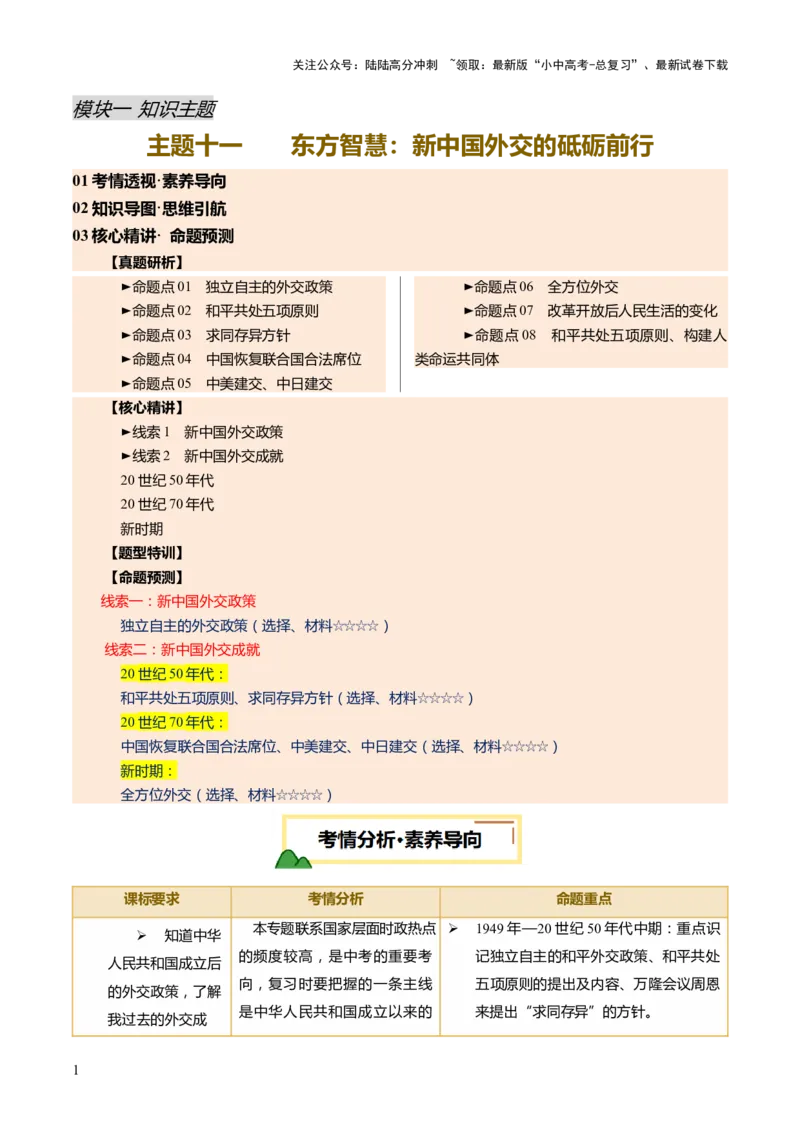 专题11东方智慧：新中国外交的砥砺前行（讲练）（解析版）_02中考总复习（2026版更新中）_06-历史-中考总复习_2025年中考复习资料_2025中考二轮课件ppt+讲义+练习历史_讲义+练习