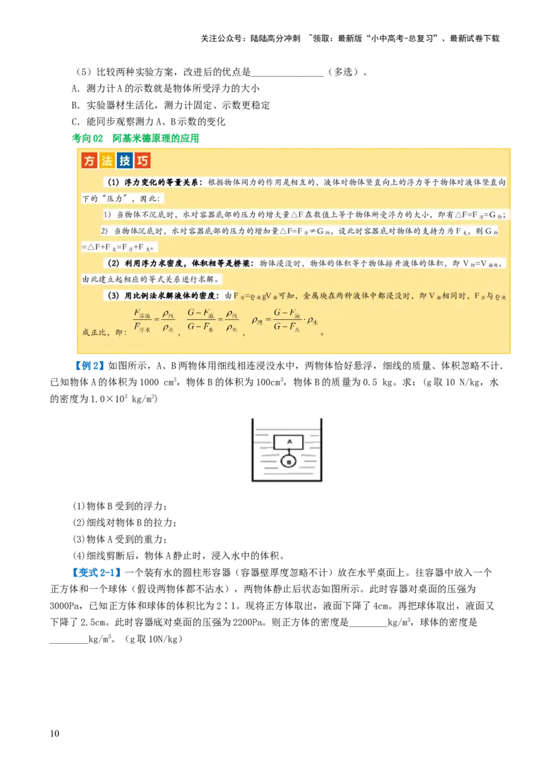 专题11浮力（3考点+8考向）（讲义）（原卷版）_02中考总复习（2026版更新中）_04-物理-中考总复习_2024年中考复习资料_一轮复习_配套讲义（原卷版+解析版）