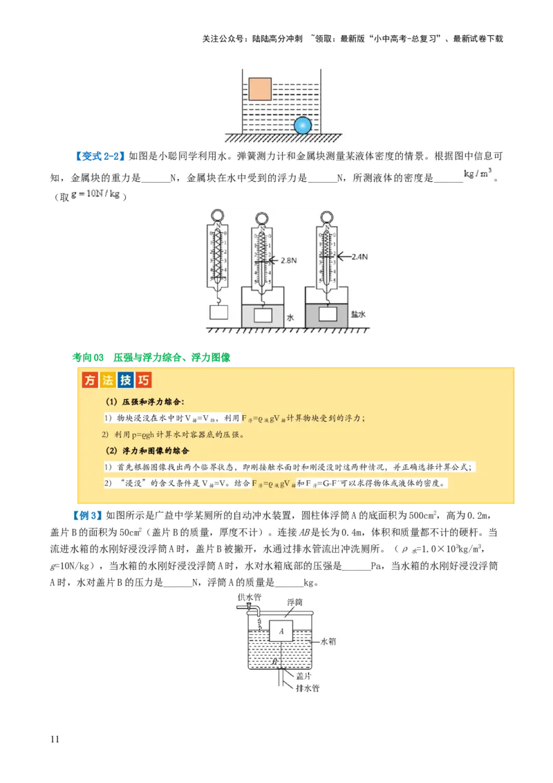 专题11浮力（3考点+8考向）（讲义）（原卷版）_02中考总复习（2026版更新中）_04-物理-中考总复习_2024年中考复习资料_一轮复习_配套讲义（原卷版+解析版）