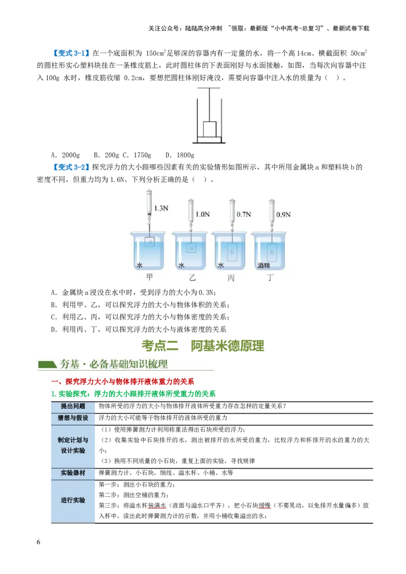 专题11浮力（3考点+8考向）（讲义）（原卷版）_02中考总复习（2026版更新中）_04-物理-中考总复习_2024年中考复习资料_一轮复习_配套讲义（原卷版+解析版）