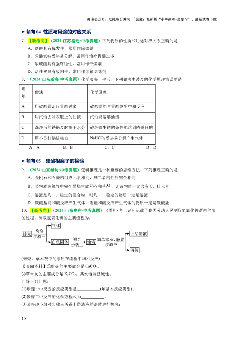 专题10常见的盐（讲义）（原卷版）_02中考总复习（2026版更新中）_05-化学-中考总复习_2025年中考复习资料_2025中考化学一轮复习讲义+课件_讲义_专题10常见的盐（讲义）