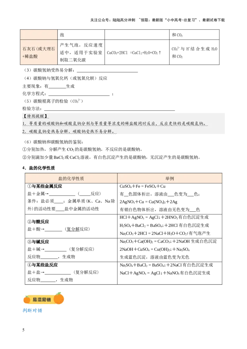 专题10常见的盐（讲义）（原卷版）_02中考总复习（2026版更新中）_05-化学-中考总复习_2025年中考复习资料_2025中考化学一轮复习讲义+课件_讲义_专题10常见的盐（讲义）