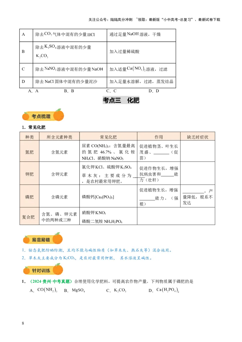 专题10常见的盐（讲义）（原卷版）_02中考总复习（2026版更新中）_05-化学-中考总复习_2025年中考复习资料_2025中考化学一轮复习讲义+课件_讲义_专题10常见的盐（讲义）