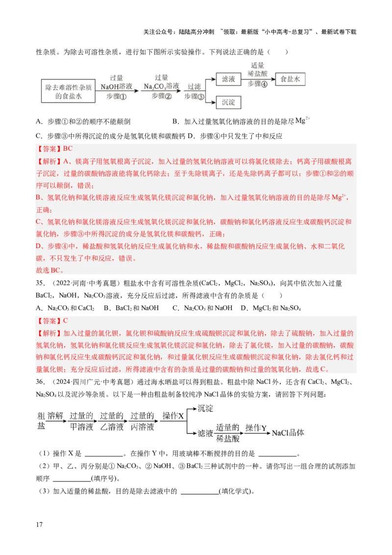 专题09盐和化肥（解析版）-好题汇编三年（2022-2024）中考化学真题分类汇编（全国通用）_02中考总复习（2026版更新中）_05-化学-中考总复习_2025年中考复习资料