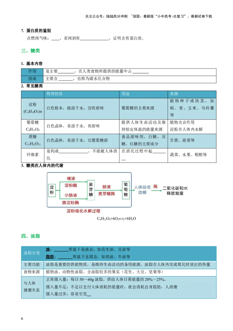 专题12化学与生活（讲义）-2024年中考化学一轮复习讲练测（全国通用）（原卷版）_02中考总复习（2026版更新中）_05-化学-中考总复习_2024年中考复习资料_一轮复习资料