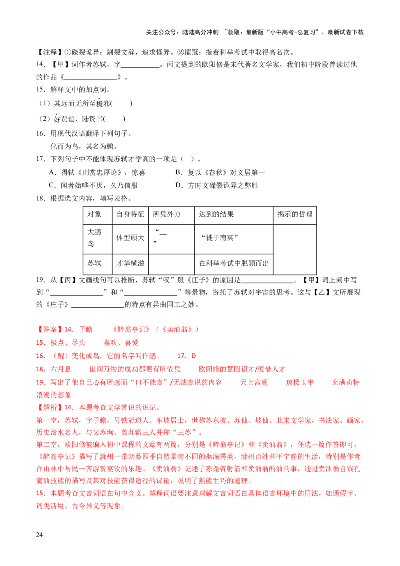 专题11理解与概括（讲练）（解析版）_02中考总复习（2026版更新中）_01-语文-中考总复习_2025年中考资料_2025中考二轮课件ppt+讲义+练习语文_讲义练习