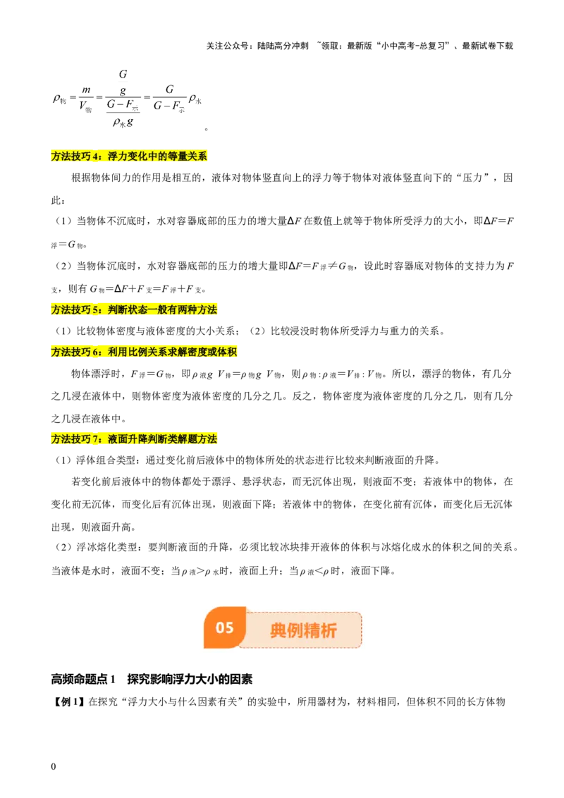 专题11浮力（4大模块知识清单+4个易混易错+7种方法技巧+典例真题精析）（原卷版）_02中考总复习（2026版更新中）_04-物理-中考总复习_2025年中考复习资料_2025年中考物理一轮知识梳理
