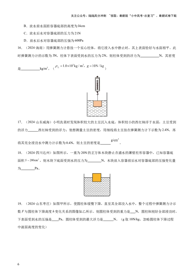 专题11浮力（4大模块知识清单+4个易混易错+7种方法技巧+典例真题精析）（原卷版）_02中考总复习（2026版更新中）_04-物理-中考总复习_2025年中考复习资料_2025年中考物理一轮知识梳理
