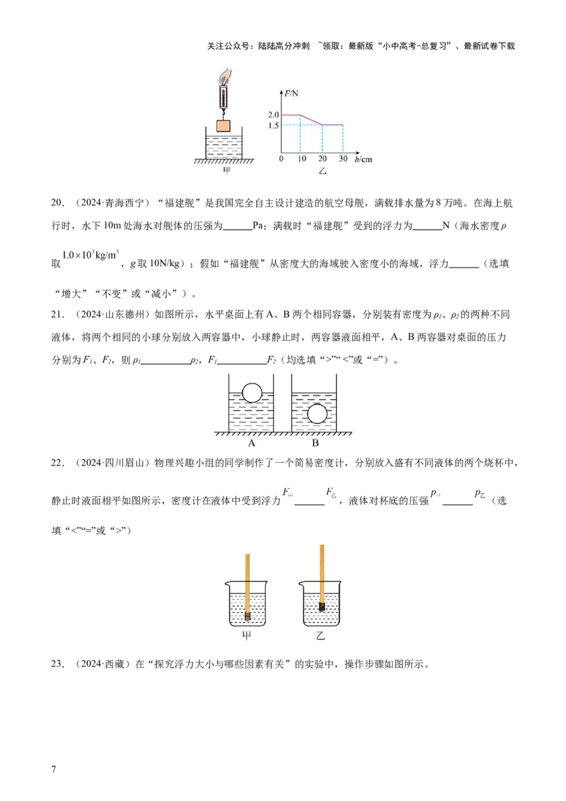 专题11浮力（4大模块知识清单+4个易混易错+7种方法技巧+典例真题精析）（原卷版）_02中考总复习（2026版更新中）_04-物理-中考总复习_2025年中考复习资料_2025年中考物理一轮知识梳理