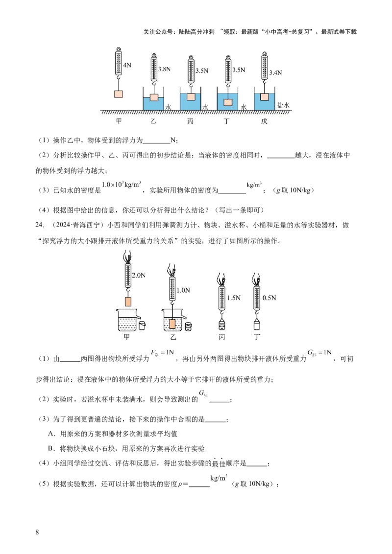 专题11浮力（4大模块知识清单+4个易混易错+7种方法技巧+典例真题精析）（原卷版）_02中考总复习（2026版更新中）_04-物理-中考总复习_2025年中考复习资料_2025年中考物理一轮知识梳理