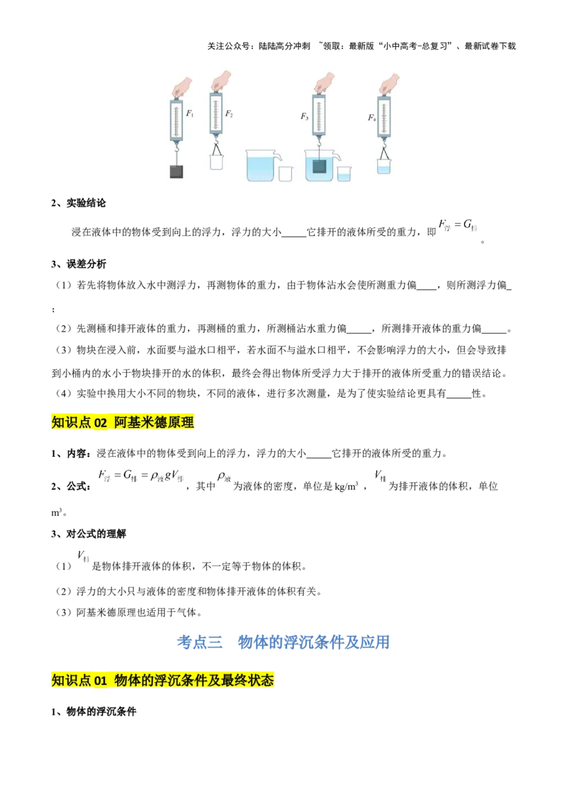 专题11浮力（4大模块知识清单+4个易混易错+7种方法技巧+典例真题精析）（原卷版）_02中考总复习（2026版更新中）_04-物理-中考总复习_2025年中考复习资料_2025年中考物理一轮知识梳理