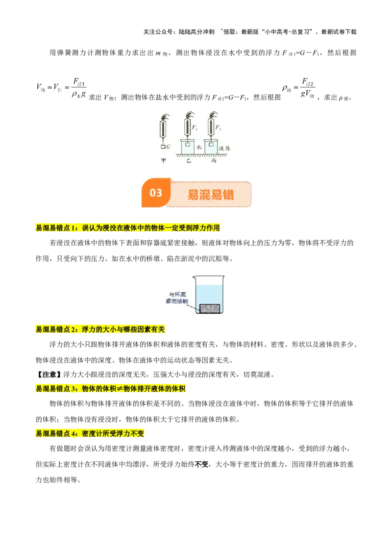 专题11浮力（4大模块知识清单+4个易混易错+7种方法技巧+典例真题精析）（原卷版）_02中考总复习（2026版更新中）_04-物理-中考总复习_2025年中考复习资料_2025年中考物理一轮知识梳理