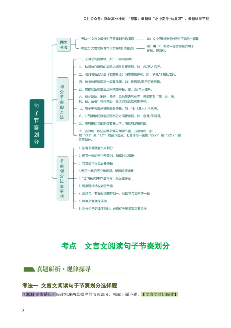 专题11句子节奏划分（讲练）-2024年中考语文二轮复习讲练测（全国通用）（原卷版）_02中考总复习（2026版更新中）_01-语文-中考总复习_2024年中考资料_二轮复习_讲义